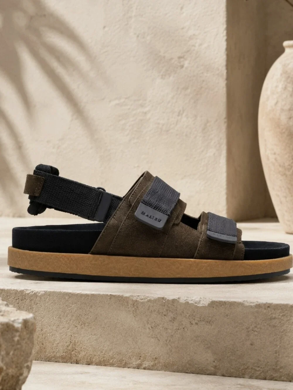 Clarks Brown and Black Men’s Strapped Sandals with Yellow Sole